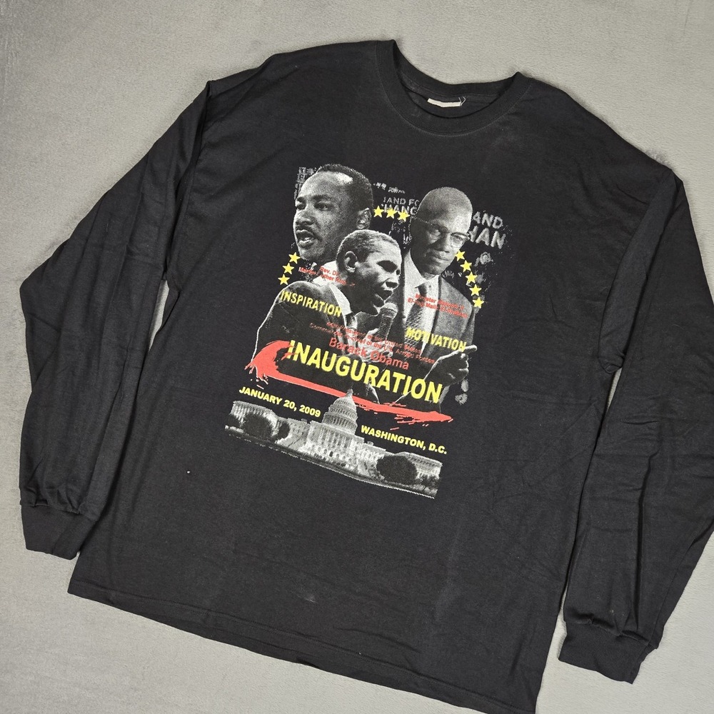 Barack Obama Inauguration Shirt Mens XL Black 2009 President Graphic Long Sleeve